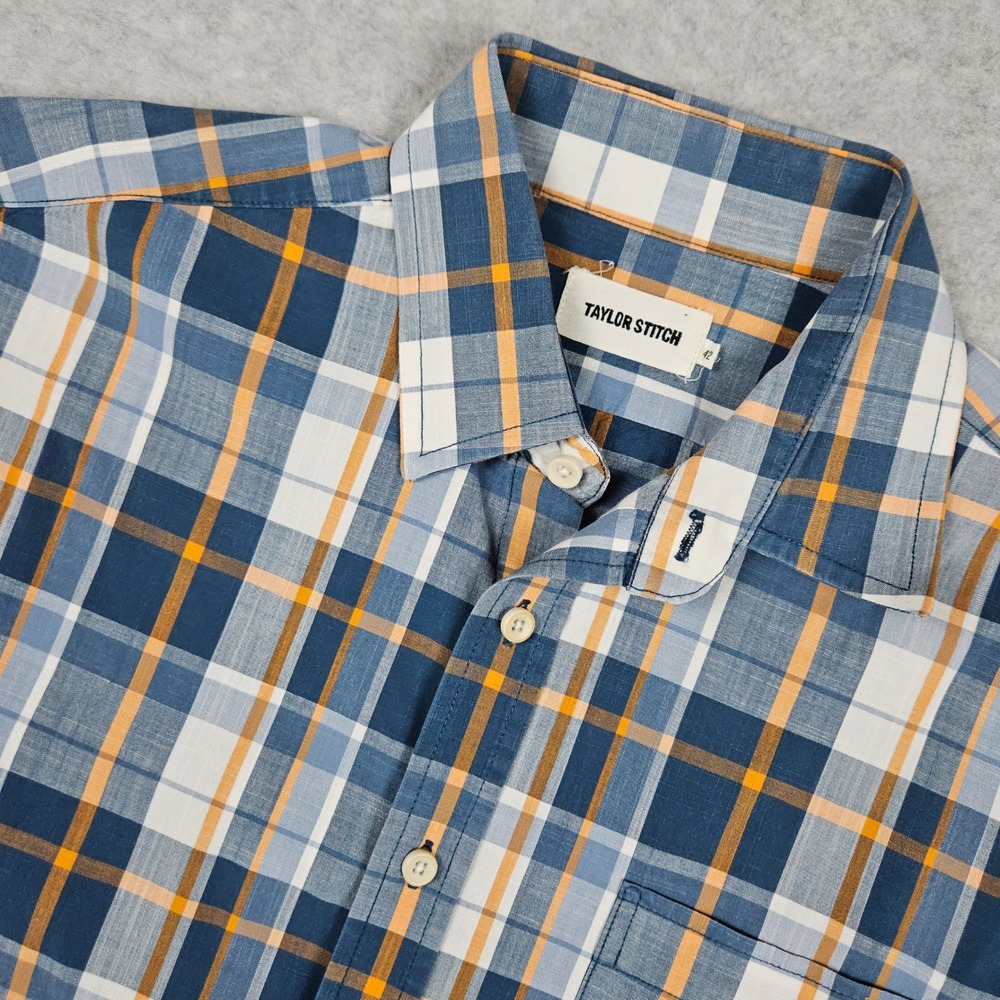 Taylor Stitch Men's 42 Madras Plaid California Short Sleeve Button Up Shirt Camp